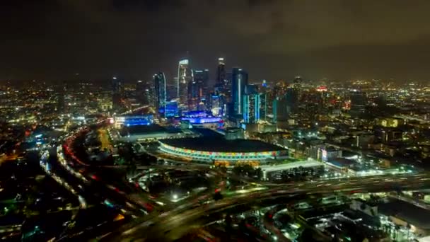 Los Angeles Aerial V252 Hiperlapso Descendiendo Volando Hacia Horizonte Del — Vídeo de stock