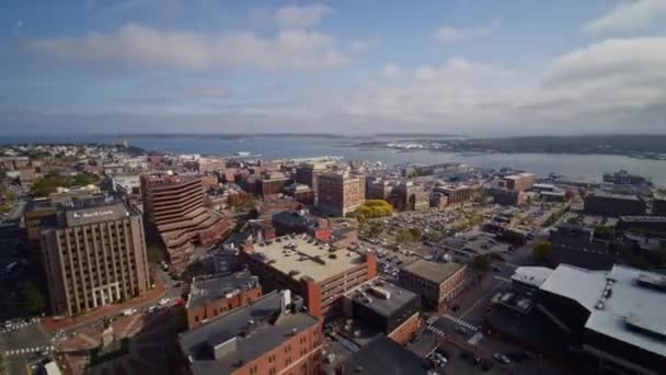 Portland Maine Aerial V10 Panning Circked Downtown Fore River Views — 비디오