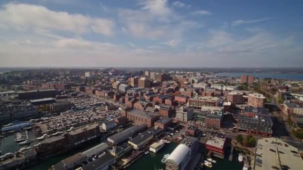 Portland Maine Aerial Panning Old Port Waterfront Cityscape Ottobre 2017 — Video Stock