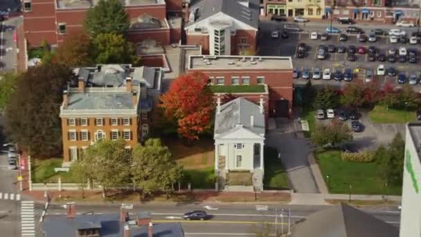 Portland Maine Aerial V26 Birdseye Detail White Building Spring High — Stock Video