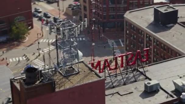 Portland Maine Aerial V23 Panning Birdseye Detail Overlooking Congress Square — Stock Video