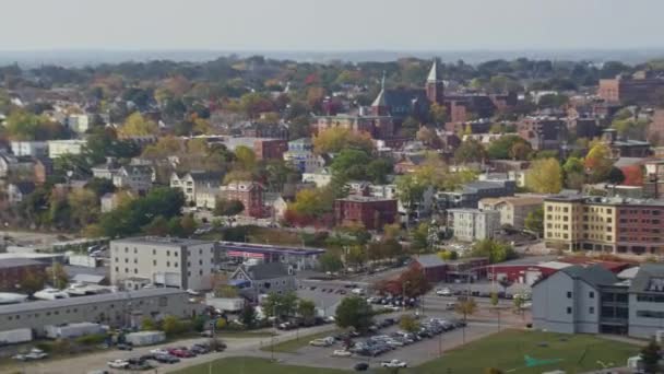 Portland Maine Aerial V19 Niedriger Aussichtspunkt Mit Blick Auf Die — Stockvideo