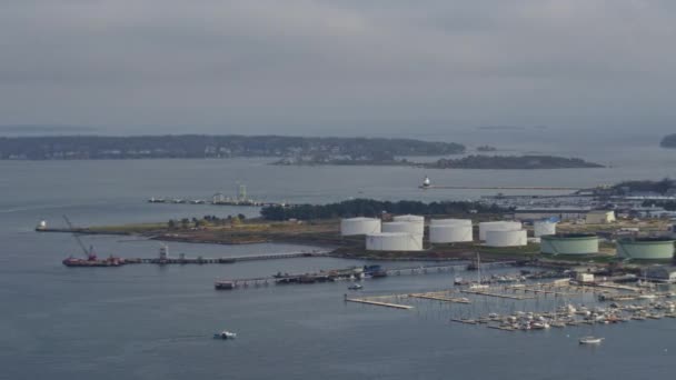 Portland Maine Aerial V21 Panoramic Views Harbor Ferry Village Panning — Stock Video