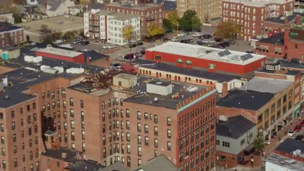 Portland Maine Aerial V24 Close Birdseye View Downtown Panoramic Cityscape — Stock Video