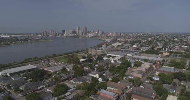 New Orleans Louisiana Aerial Fuld Panoramaudsigt Byvandskvarteret Omkringliggende Kvarterer Flod – Stock-video