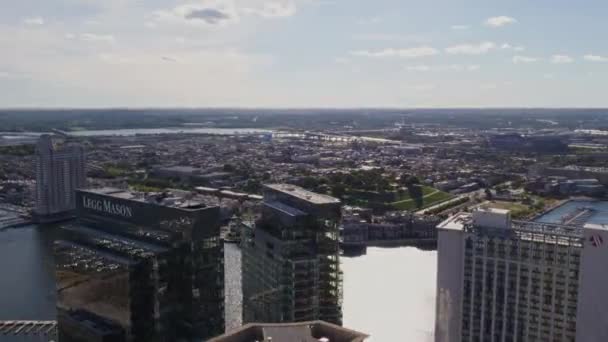 Baltimore Maryland Aerial V20 Rychlý Panoramatický Výhled Město Perspektivy Vysokých — Stock video