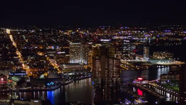 Baltimore Maryland Havacılık V44 Gece Vakti Panoramik Şehir Manzarası Manzarasından — Stok video