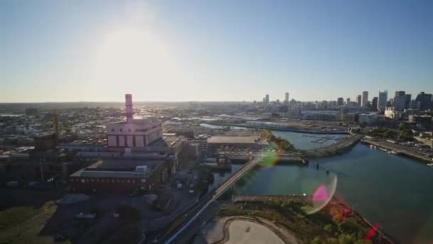 Boston Massachusetts Aerial V170 Curta Paisagem Panorâmica Cidade Com Armazém — Vídeo de Stock