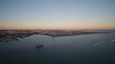 Boston Massachusetts Havacılık v178 Panoramik Günbatımı Şehir Manzarası Boston Limanı - Ekim 2017