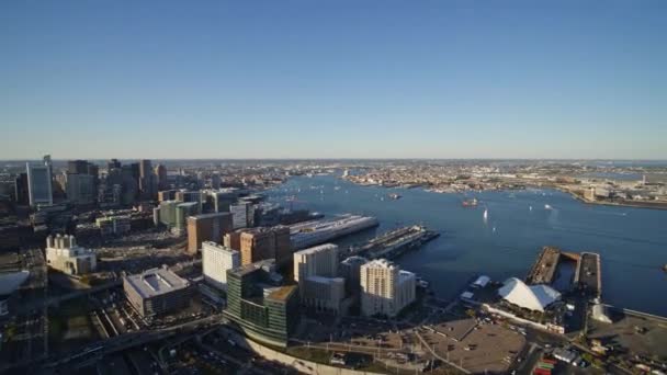 Boston Massachusetts Aerial V172 High Short Panoramic Cityscape View Downtown — Stock Video