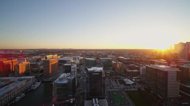 Boston Massachusetts Aerial V176 Kwartier Panoramisch Uitzicht Het Stadsgezicht Met — Stockvideo