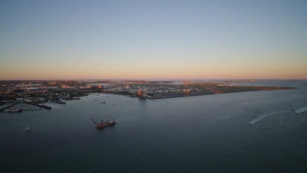Boston Massachusetts Aerial V178 Panoramic Sunset City Scape Views Boston — Video Stock