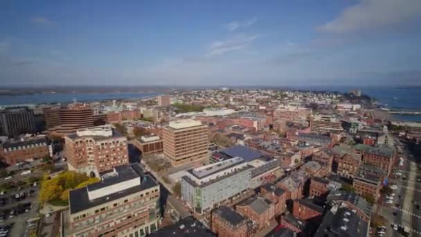 Portland Maine Aerial Panning Reverse Looking Back Cove View Greater — Αρχείο Βίντεο