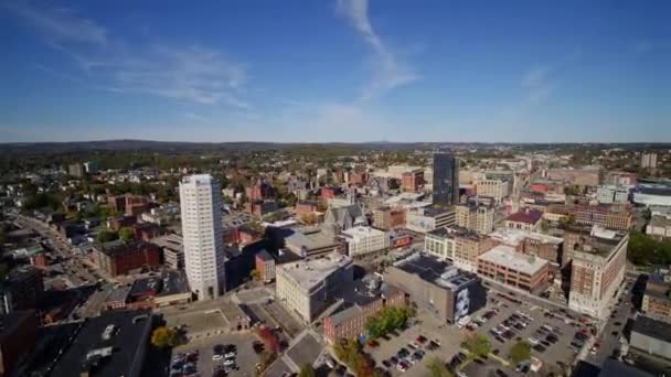 Worcester Massachusetts Aerial Panoramique Autour Avec Paysage Urbain Centre Ville — Video