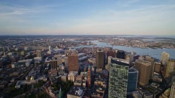 Boston Massachusetts Aerial V204 Downtown Cityscape Looking Flying Reverse Away — Stock video