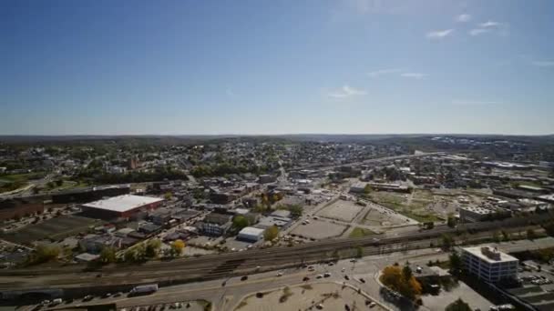 Worcester Massachusetts Aerial Panning Green Island District Freeway Traffic Październik — Wideo stockowe
