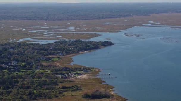 Cape Cod Massachusetts Aerial Ascending Panoramic View Great Marshes Neighborhood — Stock Video