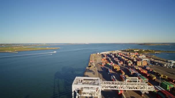 Boston Massachusetts Aerial V168 Container Terminal Detail View Panning Reverse — Stock Video