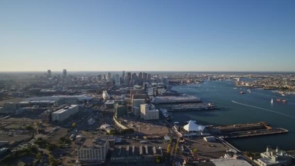 Boston Massachusetts Aerial V173 Vista Panorâmica Completa Cidade Movendo Para — Vídeo de Stock