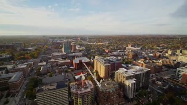 Ann Arbor Michigan V29 Aérea Panorama Cityscape Downtown Nascer Sol — Vídeo de Stock