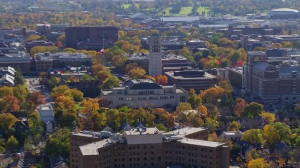 Ann Arbor Michigan Aerial V43 Slow Panning Birdseye Downtown Campus — Stock Video