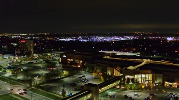 Detroit Michigan Aerial V182 Panorama Rápido Paisaje Urbano Nocturno Panorámica — Vídeos de Stock