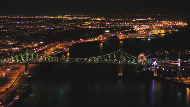 Montreal Quebec Aerial V47 Flying Lawrence River Jacques Cartier Bridge — Stok Video
