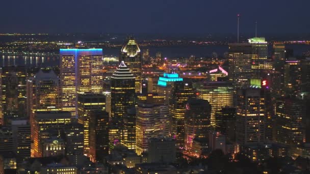 Montreal Quebec Aerial V31 Letí Nízko Nad Centrem Soumraku Výhledem — Stock video