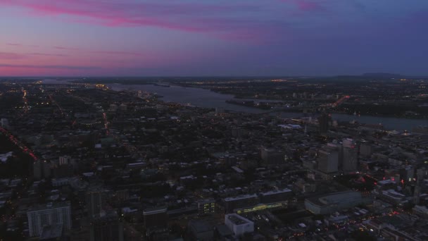 Montreal Quebec Aerial V21 Latanie Nad Centrum Miasta Zmierzchu Widokiem — Wideo stockowe