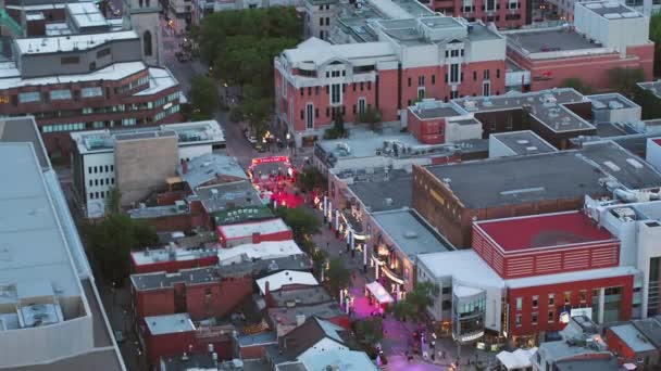 Montreal Quebec Aerial V78 Birdseye View Flying Low Street Festival — Video Stock