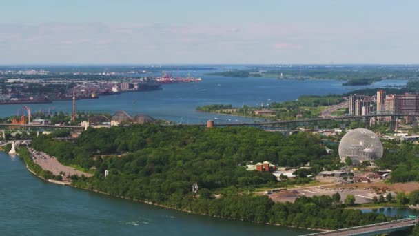 Montreal Quebec Aerial V56 Zburând Jos Peste Râul Lawrence Panning — Videoclip de stoc