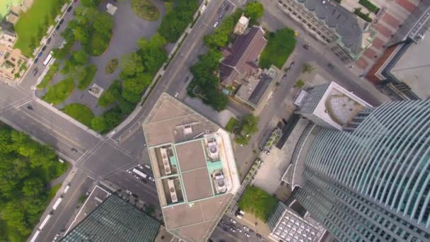 Montreal Quebec Aerial V67 Letí Nízko Nad Budovami Centra Dívá — Stock video