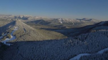 Ormanın üzerinde uçan ve karlı dağ manzaralı Hood Dağı v5 - Aralık 2015