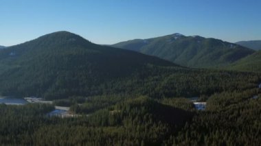 Orman üzerinde uçan Hood Dağı v17 Trillium Gölü ve dağ manzarası - Aralık 2015