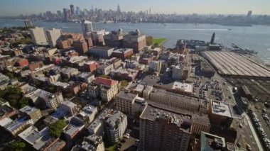 Jersey City New Jersey Havayolları v5 Panning Birdeye Hoboken, Manhattan ve Newport - Ekim 2017