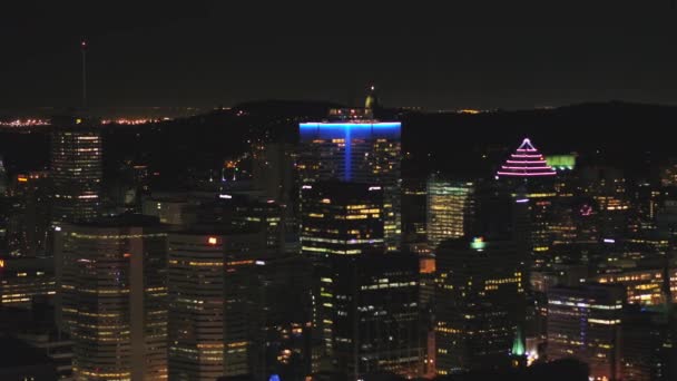 Montreal Quebec Aerial V116 Létání Nízko Nad Centrem Noci Výhledem — Stock video