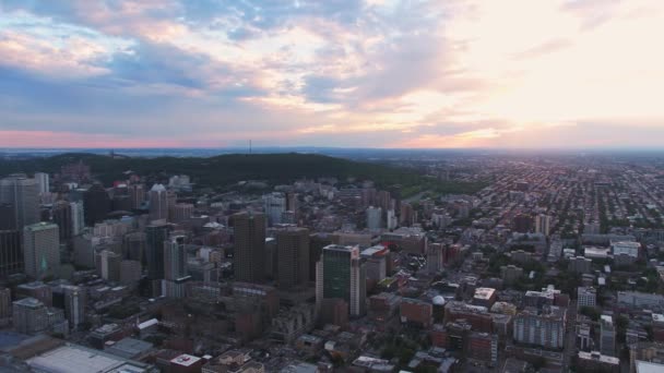 Montreal Quebec Aerial V133 Flying Downtown Panning Cityscape Views Sunset — Stock video
