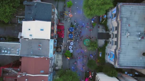 Montreal Quebec Aerial V136 Flying Low Street Festival Looking Vertically — Video Stock