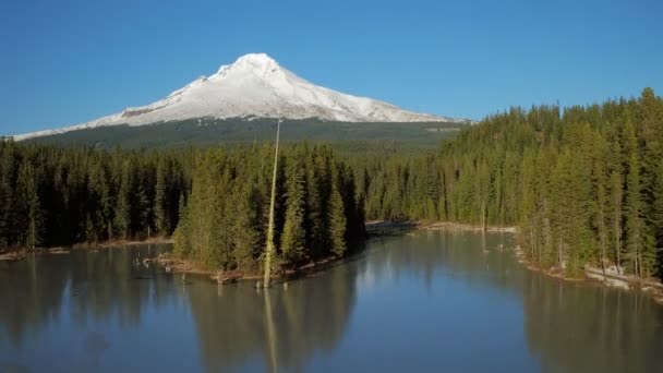 Hood Aerial V18 Tiefflug Über Den Trillium Lake Richtung Berge — Stockvideo