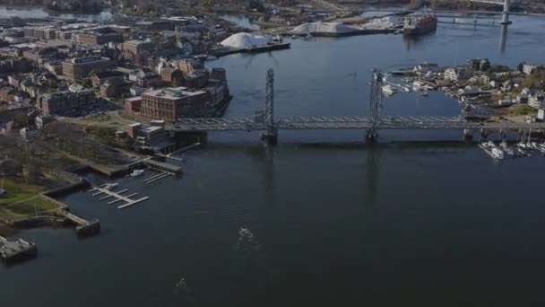 Portsmouth New Hampshire Aerial Panning Birdseye Van Het Centrum November — Stockvideo