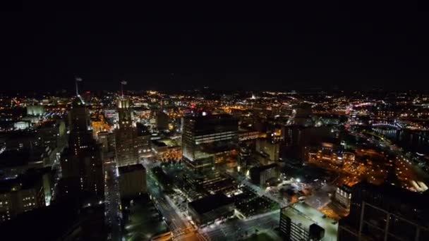 Newark New Jersey Aerial Panning Cityscape View Downtown Newark Night — Stock Video