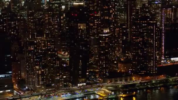 Nyc New York Aerial V112 Panning Nattetid Birdseye Detalj Murray — Stockvideo