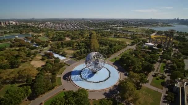 Nyc New York Aerial V144 Panning Birdseye Detail Unisphere Attraction — Stock Video