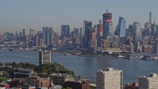 Nyc New York Aerial V99 Panoramisch New York Midtown Stadsgezicht — Stockvideo