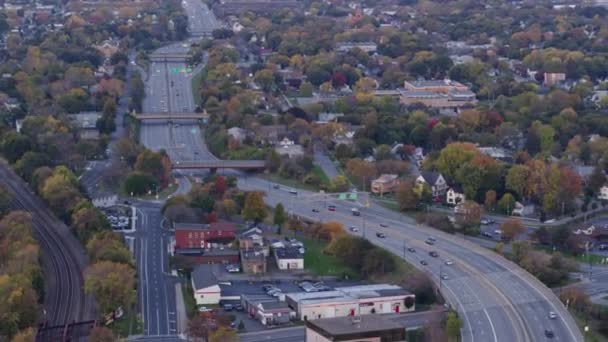 Rochester New York Aerial V36 Krajobraz Autostrady Transportu Wschodzie Słońca — Wideo stockowe