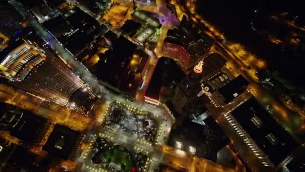 Cleveland Ohio Aerial Panning Birdseye Belváros Főterén Éjszaka 2017 Október — Stock videók