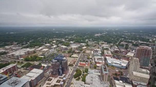 Durham North Carolina Aerial Panoramic Cityscape Overtop Downtown October 2017 — Stock Video