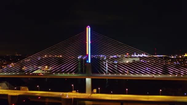 Toledo Ohio Aerial Slow Nighttime Panning Birdseye View Skyway Bridge — Stock videók