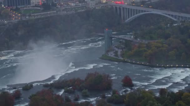 Niagara Falls Ontario Aerial Scenisk Panoramautsikt Över Niagarafallen Både Usa — Stockvideo