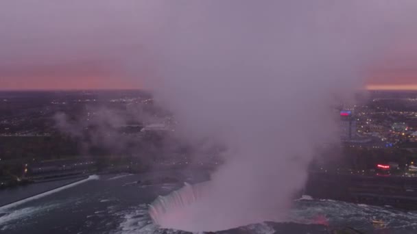 Niagara Falls Ontario Aerial Detalhe Ascendente Horseshoe Falls Park Pôr — Vídeo de Stock